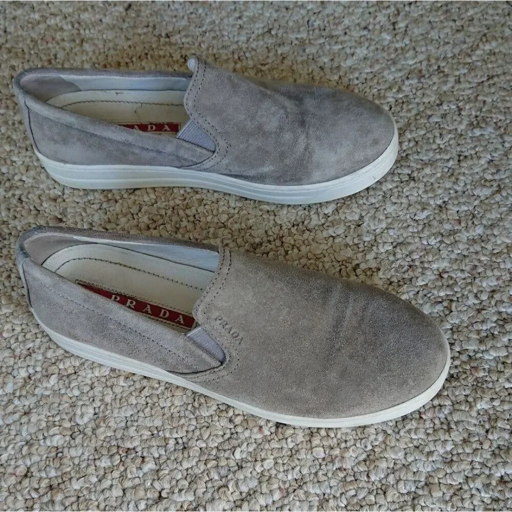 Prada light gray suede slip on sneakers size 36.5